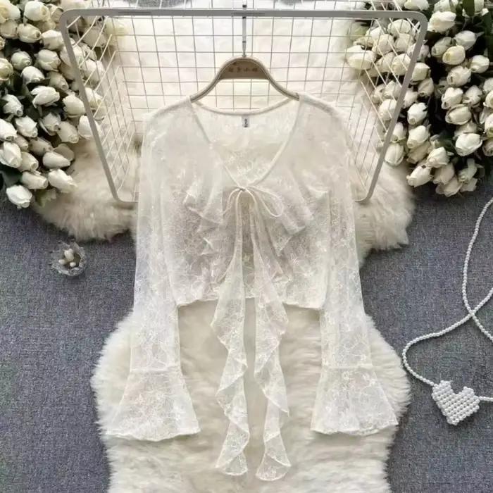 Chemisier en polyester fin à volants fleuris pour femmes élégant et sexy pour les occasions spéciales été 2026