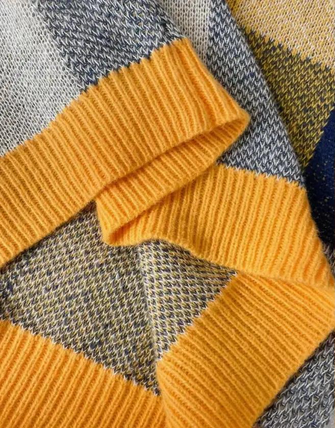Pull en tricot polyester à carreaux pour femmes, style moderne, ajustement mince, manches longues, printemps automne, sorties nocturnes