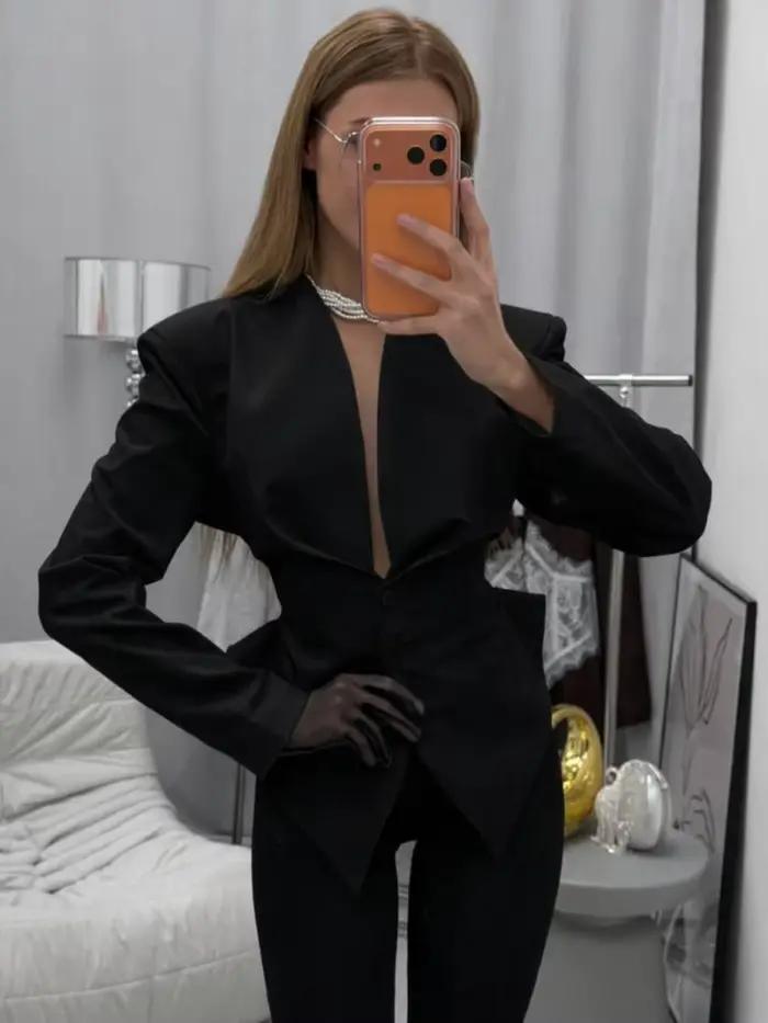 Veste plissée unie chic pour femme