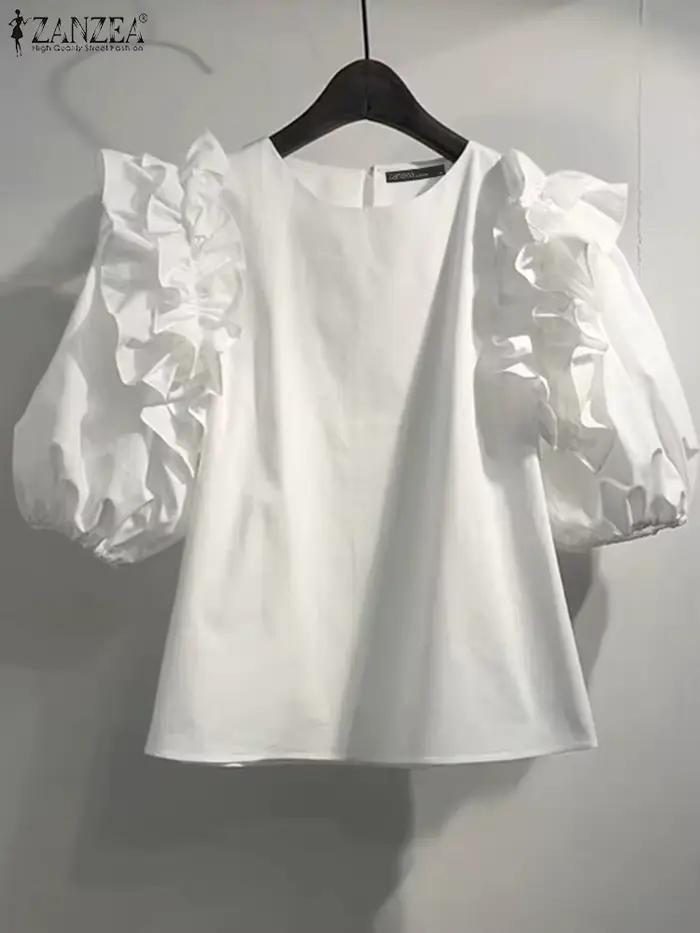 Blouse ZANZEA Vintage Mode Femmes Avec Volants Imprimé Fleuri Pour Occasions Spéciales Et Journées Décontractées