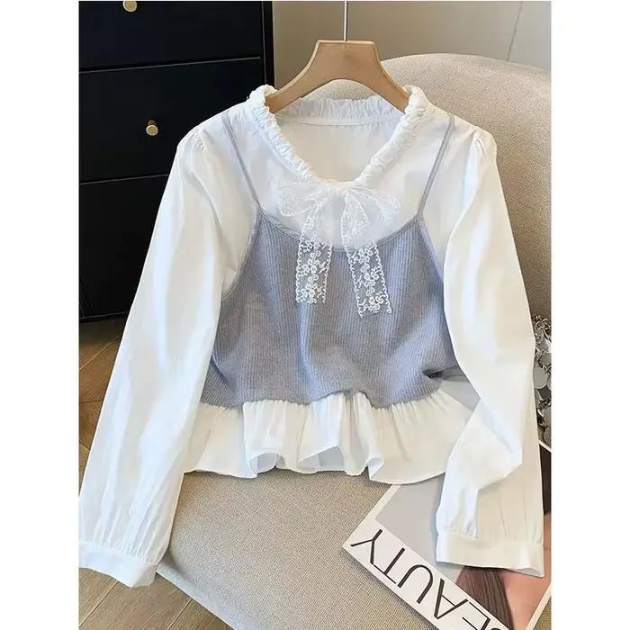 Ensemble chemise et camisole côtelée marron pour femme décontracté printemps automne élégant occassions spéciales
