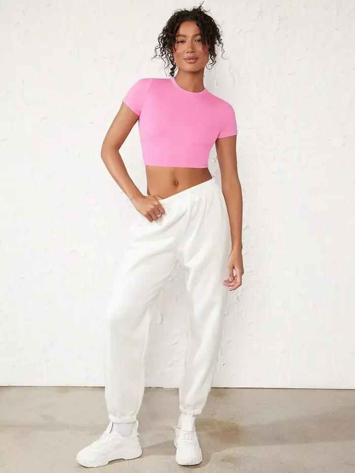 Hauts moulants T-Shirt court Sexy été femme manches courtes respirant extensible doux femmes