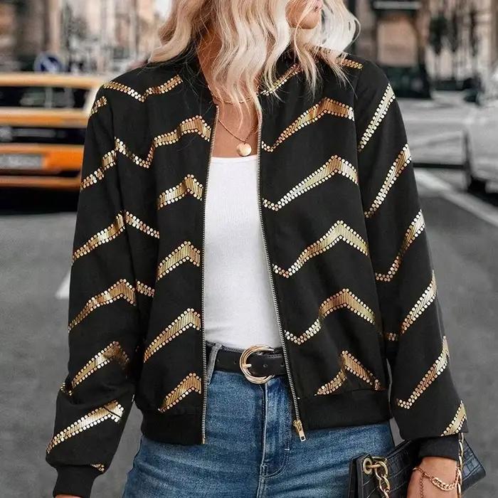 Blouson aviateur à manches longues et col rond pour femme