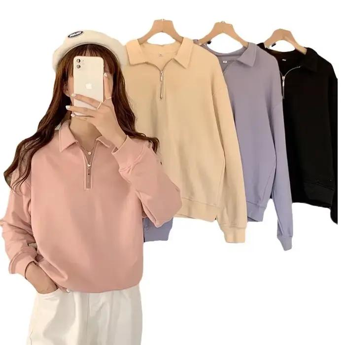 Haut décontracté oversize à col montant pour femme style Harajuku Hong Kong fibre polyester mode étudiante occassions spéciales