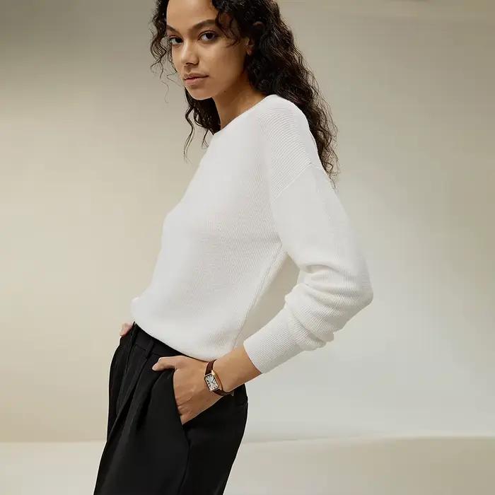 LILYSILK Pull ultra-fin en laine mérinos pour femme à col rond avec épaule tombante pour un usage quotidien