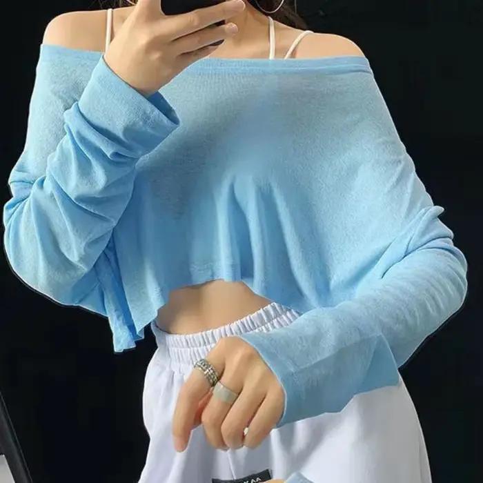 T-shirts Femmes Sheer Hotsweet Streetwear Col Incliné Décontracté Lâche Printemps Mode Style Coréen Femme Récolte Hauts Sexy Simple Quotidien