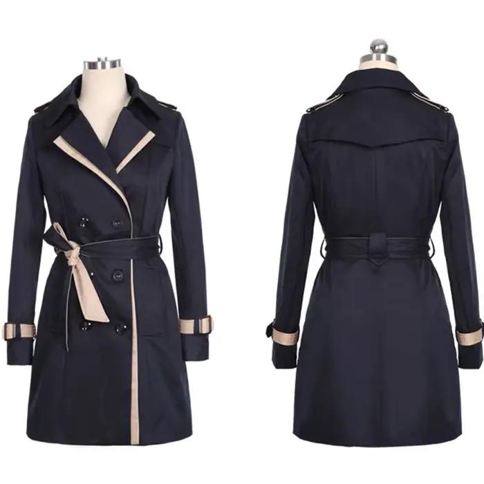 Trench Coat Décontracté Femmes Polyester Double Boutonnage Occasions Spéciales Grande Taille Khaki Noir Polyvalent Automne Hiver