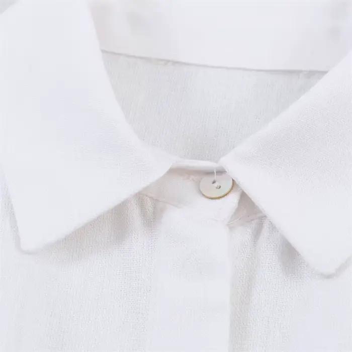 Nouvelle blouse plissée en lin, tendance et polyvalente, au style décontracté