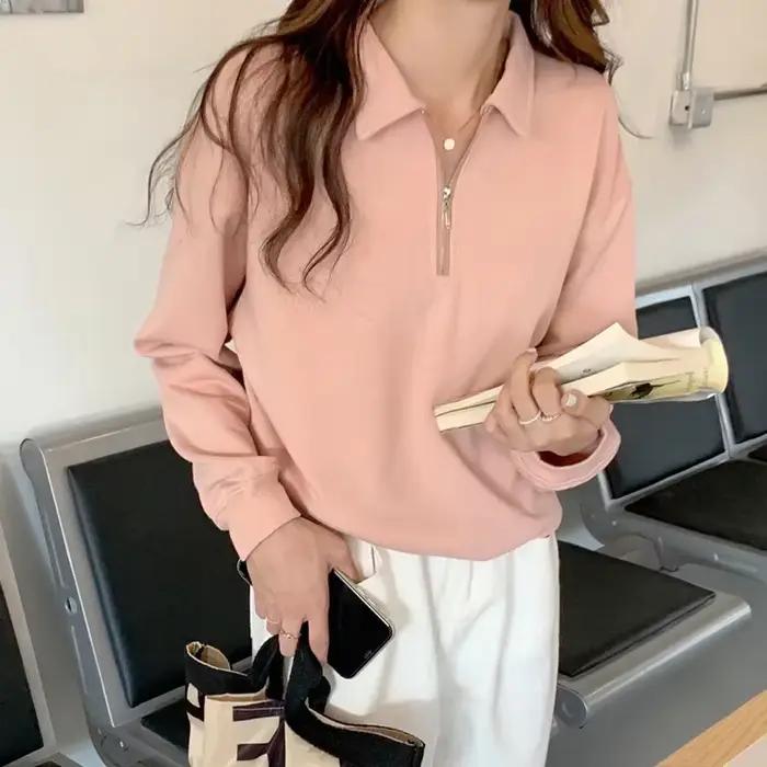 Haut décontracté oversize à col montant pour femme style Harajuku Hong Kong fibre polyester mode étudiante occassions spéciales