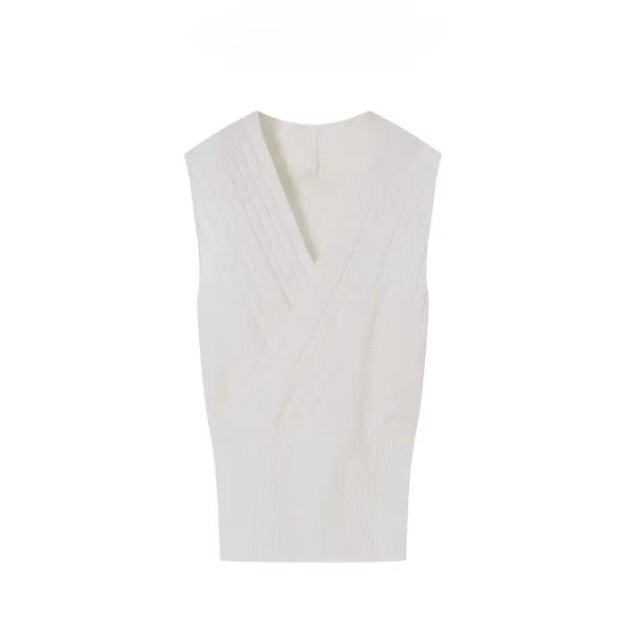 Gilet pull sans manches en maille côtelée pour femme