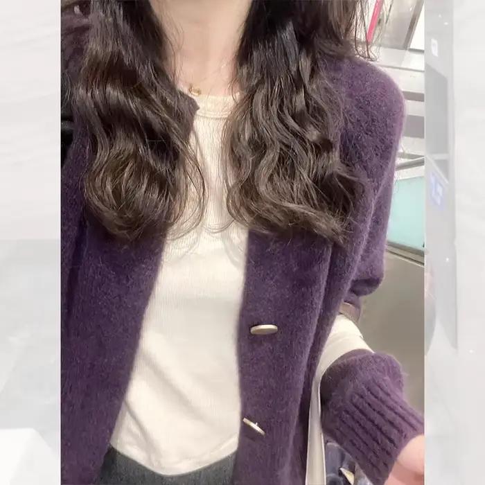 Veste pull Cardigan violet raisin pour femmes au printemps et en automne