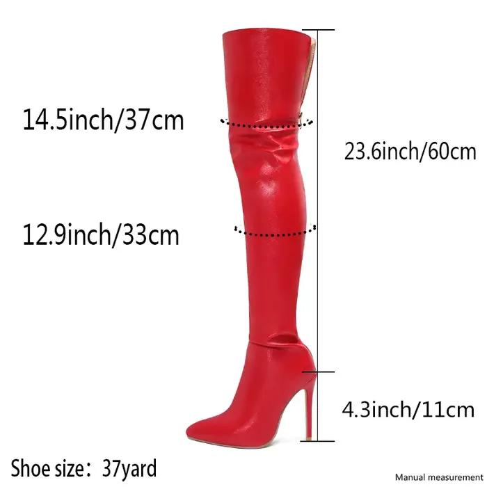 Bottes cuissardes rouges à talons hauts pour femme 2026 avec fermeture éclair arrière