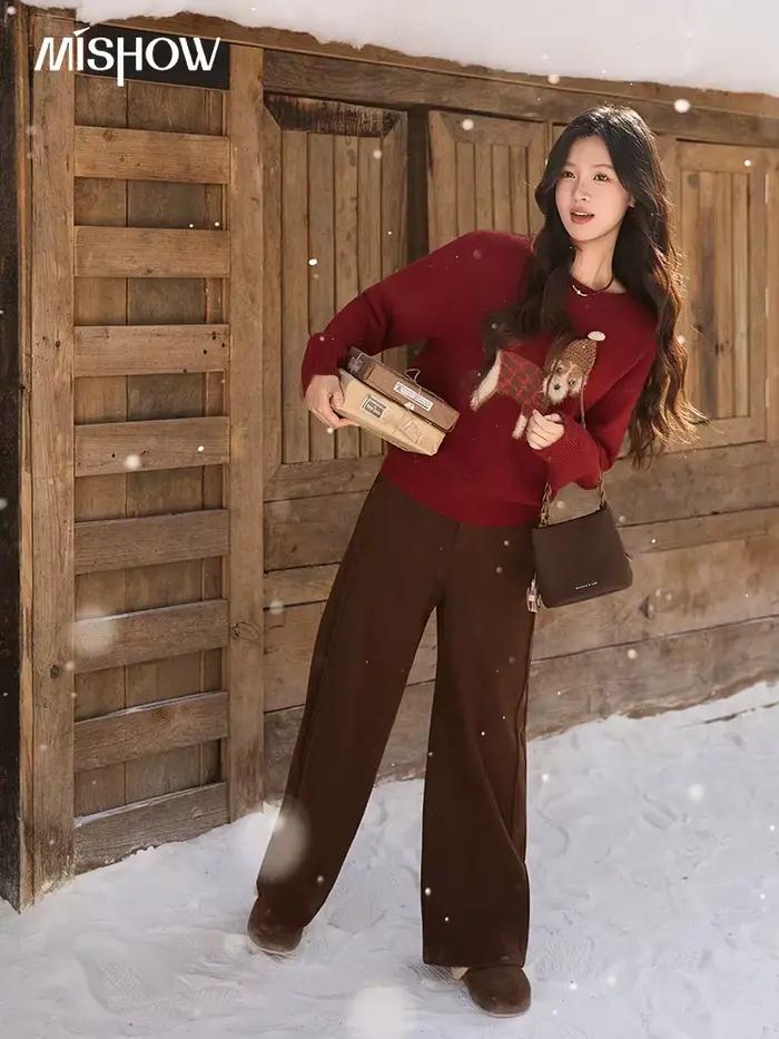 Pull en tricot rouge pour femme MISHOW