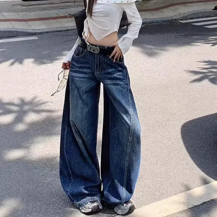 Jean taille haute à jambe large pour femme