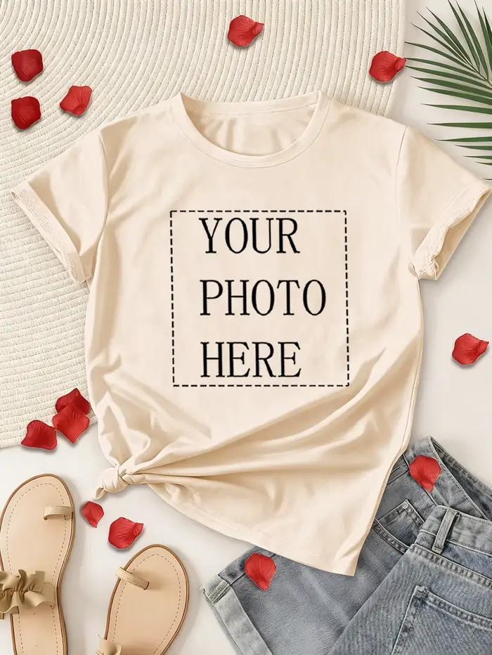 T-shirt personnalisable pour femme avec impression de logo ou dessin animé, décontracté et polyvalent pour toutes les saisons et occasions