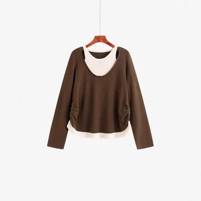 Grande taille vêtements pour femmes Design Sense faux deux pièces haut 2025 automne gros Mm tempérament décontracté