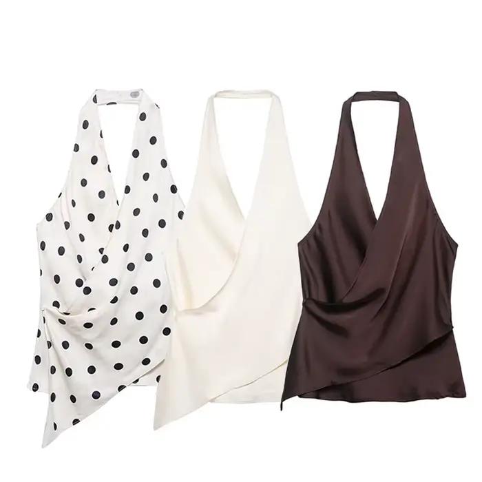 Haut en satin col halter pour femme tendance printemps été chic style high street occassions spéciales
