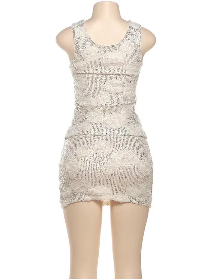 Kliou brillant paillettes 2 pièces ensemble femme 3d fleur Applique débardeurs + maigre Mini jupes filles chaudes rue Sexy mode classique costumes