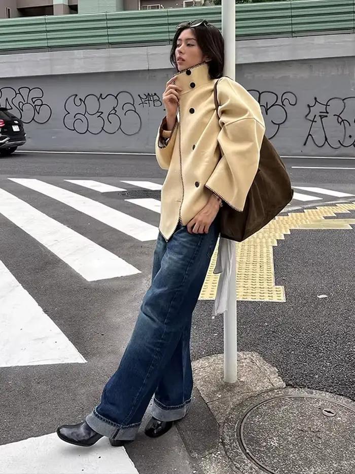 Manteau court Chic à col montant pour femme