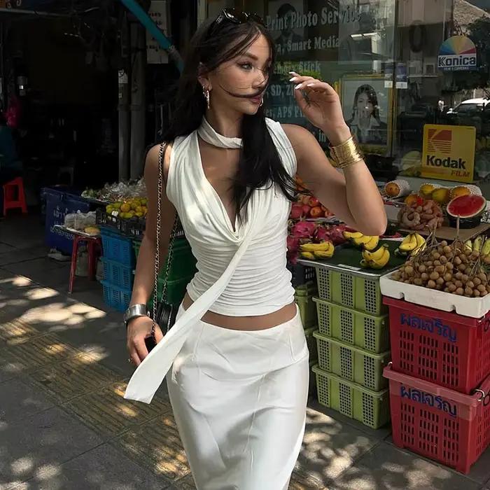 Haut bandage à col en V pour femme