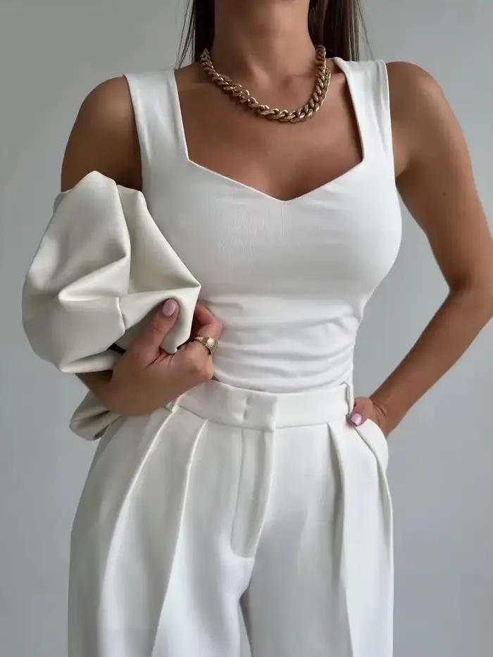 Débardeur moulant sans manches pour femme style sexy et club polyester plis ajusté printemps été bywindto