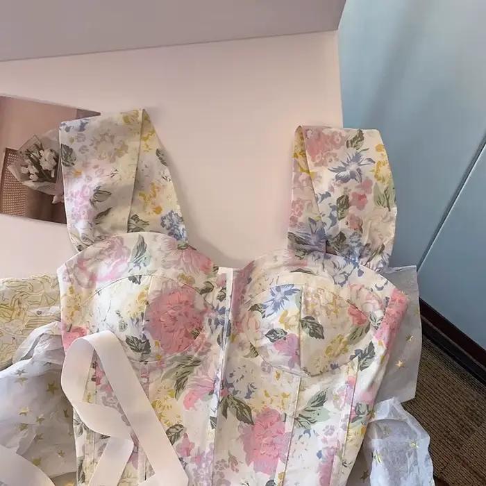 Haut Court artificiel astique Rose à Imprimé Floral pour Femme
