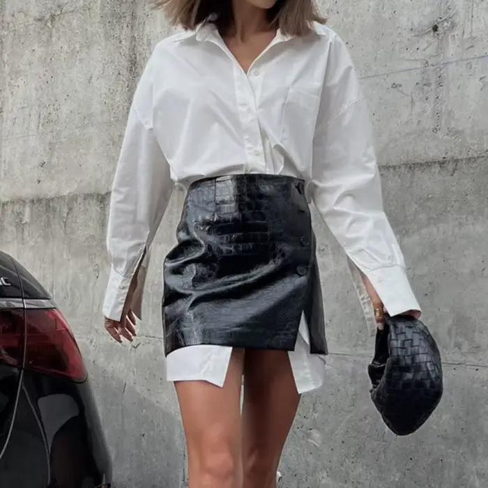 Ensemble de chemises blanches bywindto pour femmes, design ample et élégant avec joints à la taille, matériau polyester, style bureau dame, saison automne-hiver