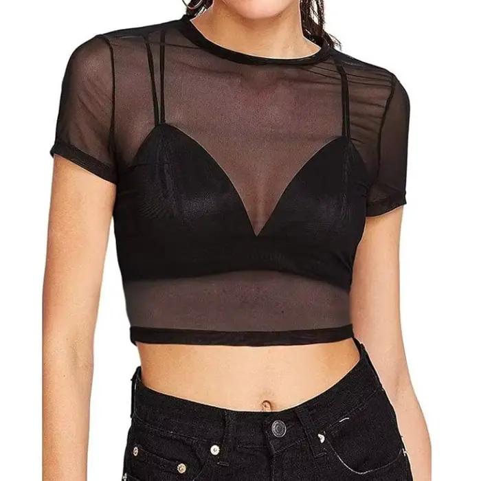 Haut court transparent Y2K décontracté pour femme