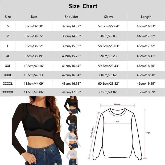 Grande taille S-5XL Sexy femmes T-Shirt voir à travers des hauts en maille transparente à manches longues pure mince