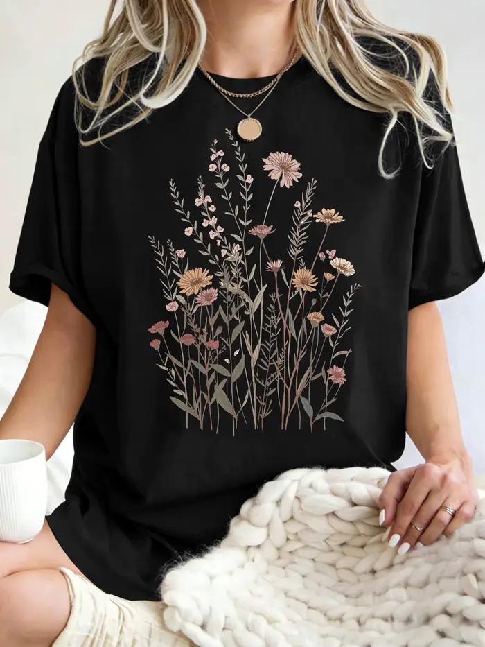 T-shirts à motif floral de style bohème pour femmes