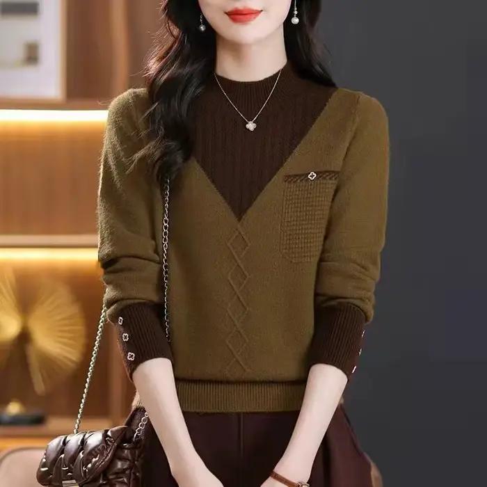 Pull tricoté à manches longues pour femme
