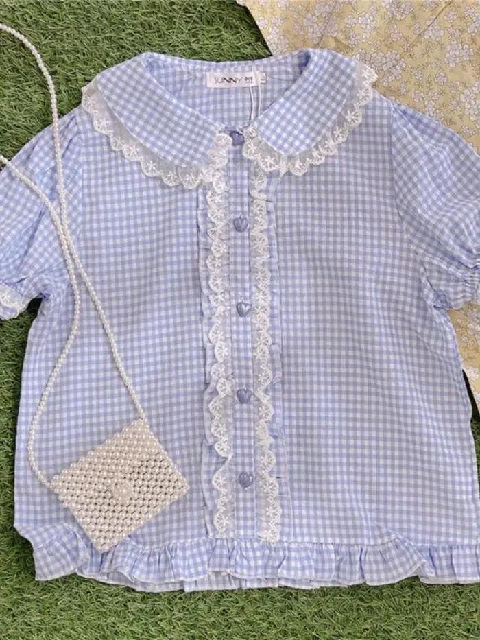 KOSAHIKI – chemisier Lolita rétro à carreaux pour femmes