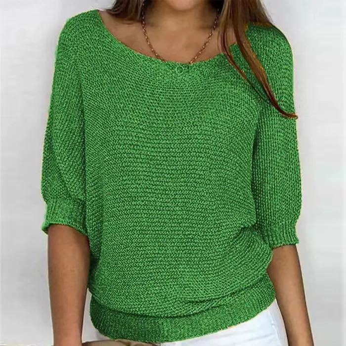 Pull en polyester Cakulo élégant à col rond pour femme, coupe ample, décontracté, mode printemps-été, coloré pour bureau et occasions spéciales