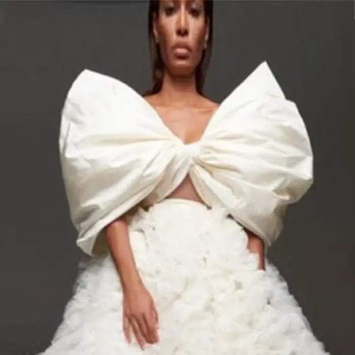 Haut en satin blanc à gros nœud pour filles