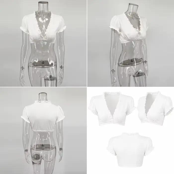 T-shirt Talenza en polyester patchwork de dentelle col en V pour femmes élégantes et tendance partis et soirées