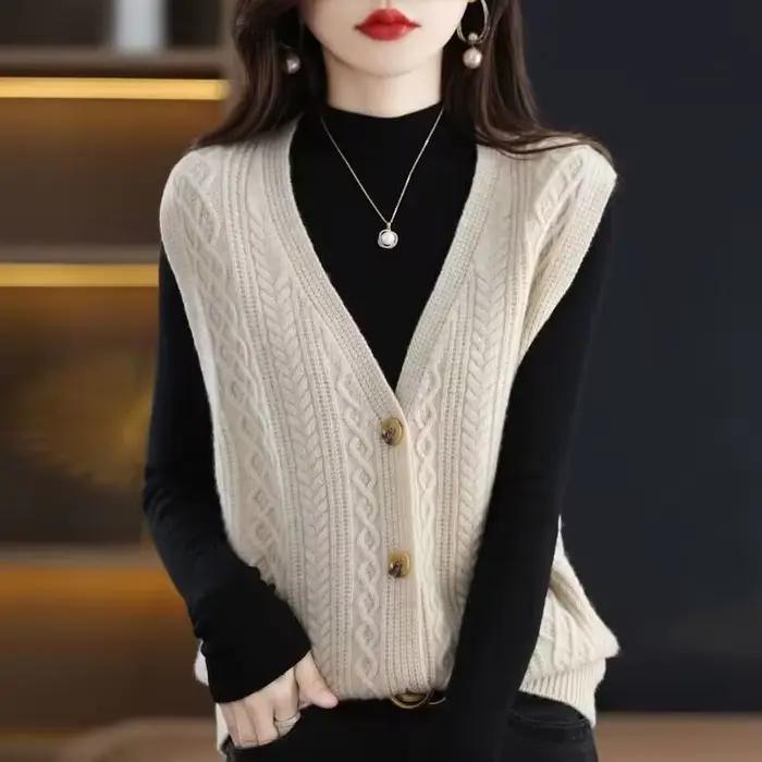 Col en v dame chandails gilet de luxe le voyage chaud automne hiver nouveaux tricots porter pour travailler formel en solide tricot gilets pour les femmes