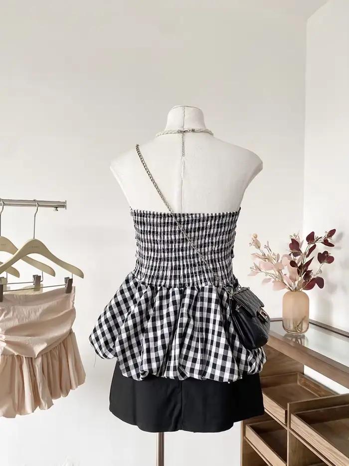 Haut caraco tube péplum à volants doux pour petite fille été 2025 occassions spéciales tenue chic pour enfants