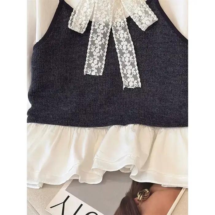 Ensemble chemise et camisole côtelée marron pour femme décontracté printemps automne élégant occassions spéciales