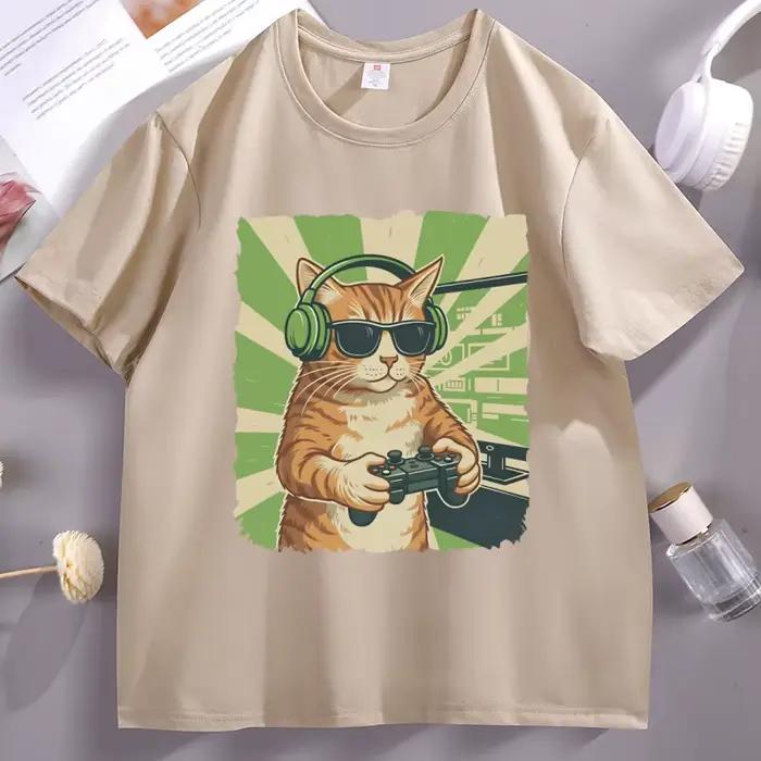 T-Shirt Gamer Chat décontracté homme imprimé pour les fans de jeux vidéo occasions quotidiennes