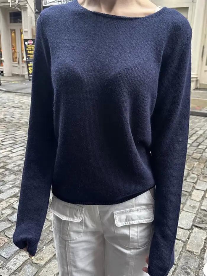 T-shirt en coton bleu marine pour femmes style streetwear décontracté et vintage chic pour automne hiver mode y2k ocasions spéciales