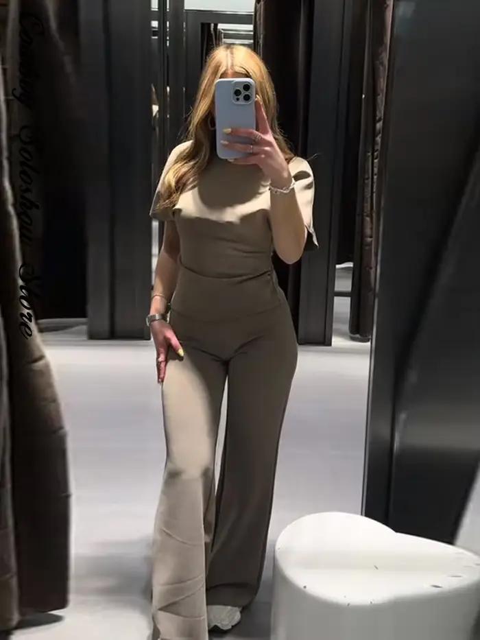 Ensemble pantalon et haut dos nu pour femme