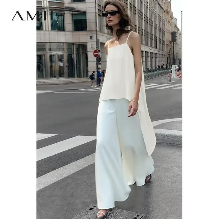 Amii Débardeur Femme Été 2026 Nouveau Modèle Sans Bretelles Double Couche Mousseline Cami Décontracté Fluide Asymétrique Sans Manches 12642154