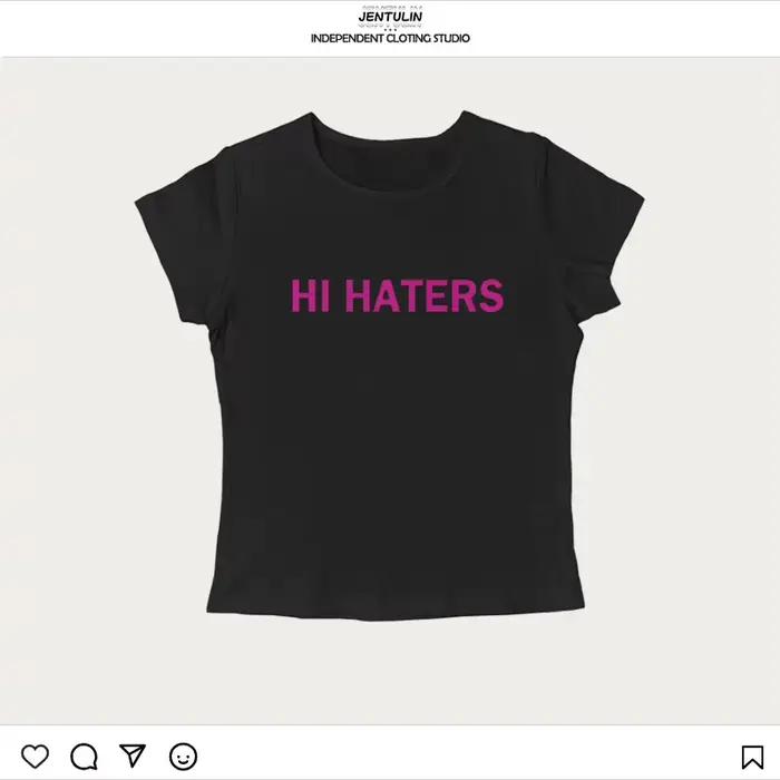 T-shirt gothique 'Hi Haters Letter', T-shirts sexy style urbain, Crop tops Harajuku, Hauts à manches courtes, Hauts moulants Fairy Grunge, Vêtements Y2K