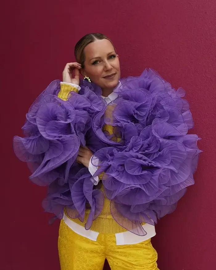 Haut en Tulle à Volants Violets Personnalisé pour Femmes Occasions Spéciales Bureau Chic Soirée Mode Photo