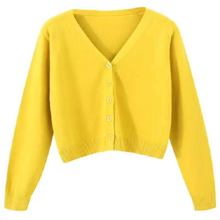 Cardigan Court Femme Col en V Multicolore Coupe Ample Style Décontracté Toute Saison Vêtement Mode Polyvalent Occasions Spéciales
