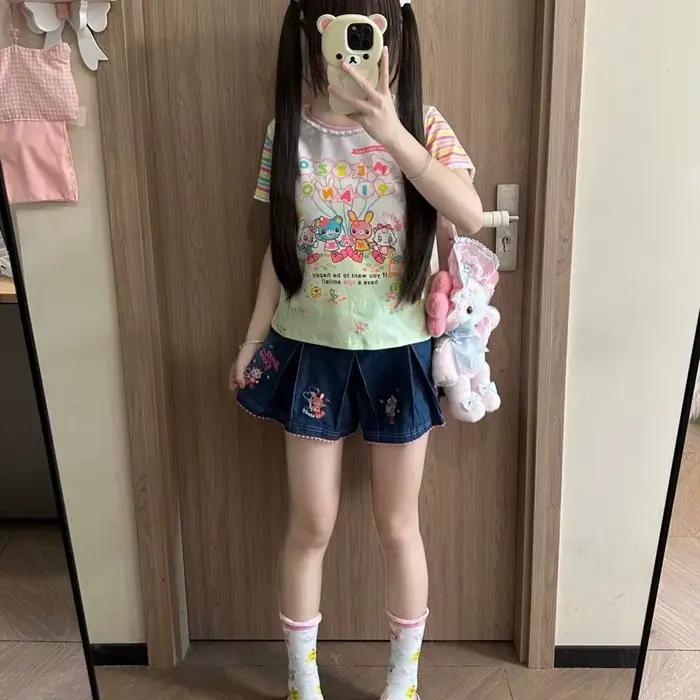 Tshirt manga dessin anime japonais Mp Jojifuku en coton pour filles style y2k confortable été junior filles occasions spéciales