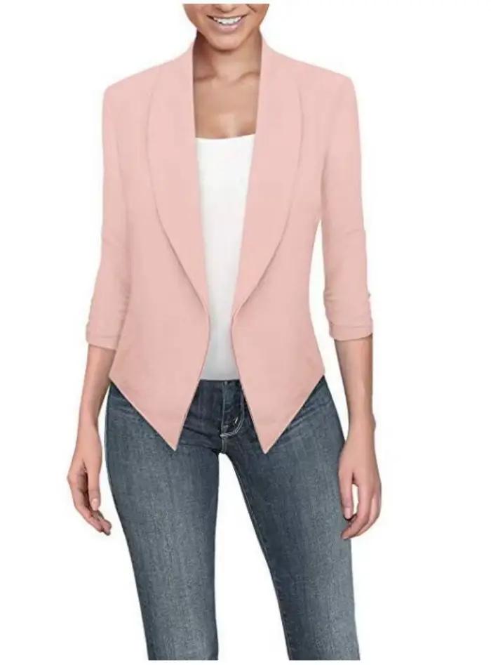 Blazer cranté pour femmes en polyester avec poches solides pour le bureau et les occasions spéciales printemps été