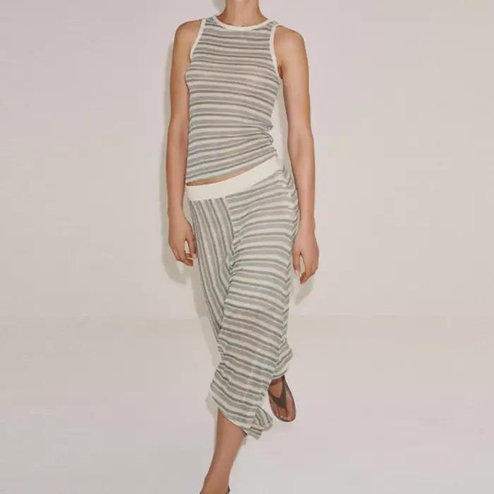 Ensemble deux pièces chic pour femme en tricot rayé