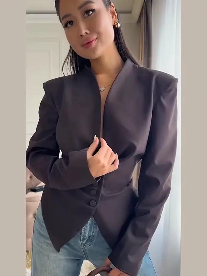 Veste plissée unie chic pour femme