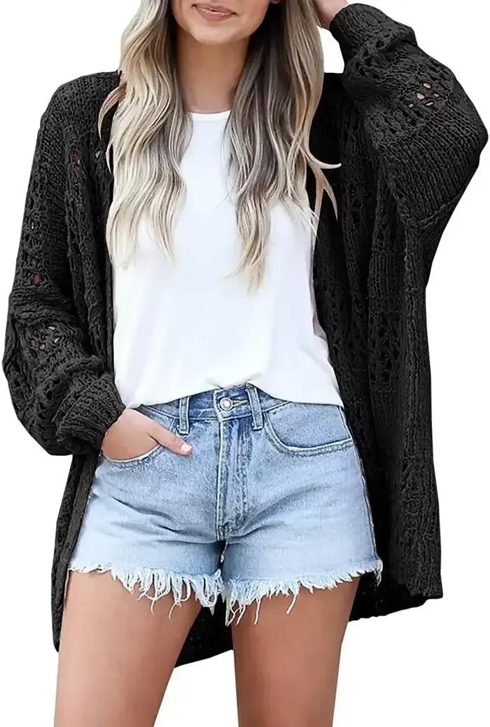 Cardigan Crochet Femme Manches Longues Coupe Ample Décontracté Automne Hiver Occasions Spéciales